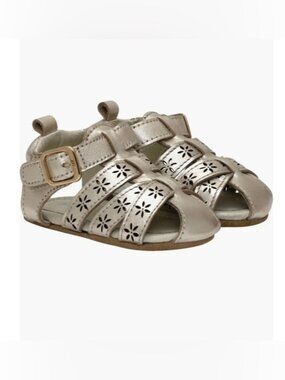 Robeez Metallic Gold Leather Sandals with Floral Cutouts 12-18 Months NWT